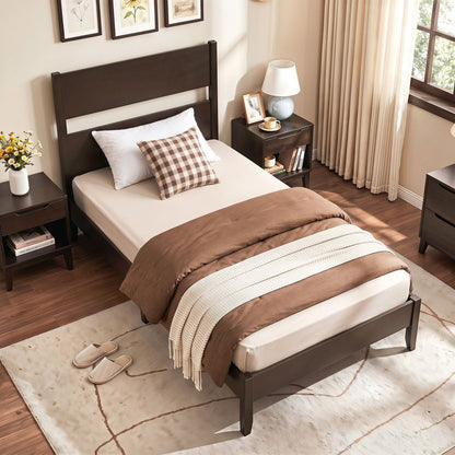 Twin bed frame with headboard, dark brown finish and solid wood legs DirectDeals on Tampa Home & Garden Store