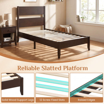 Twin Bed Frame with Headboard and Solid Wood Legs in dark brown by DirectDeals on Tampa Home & Garden Store