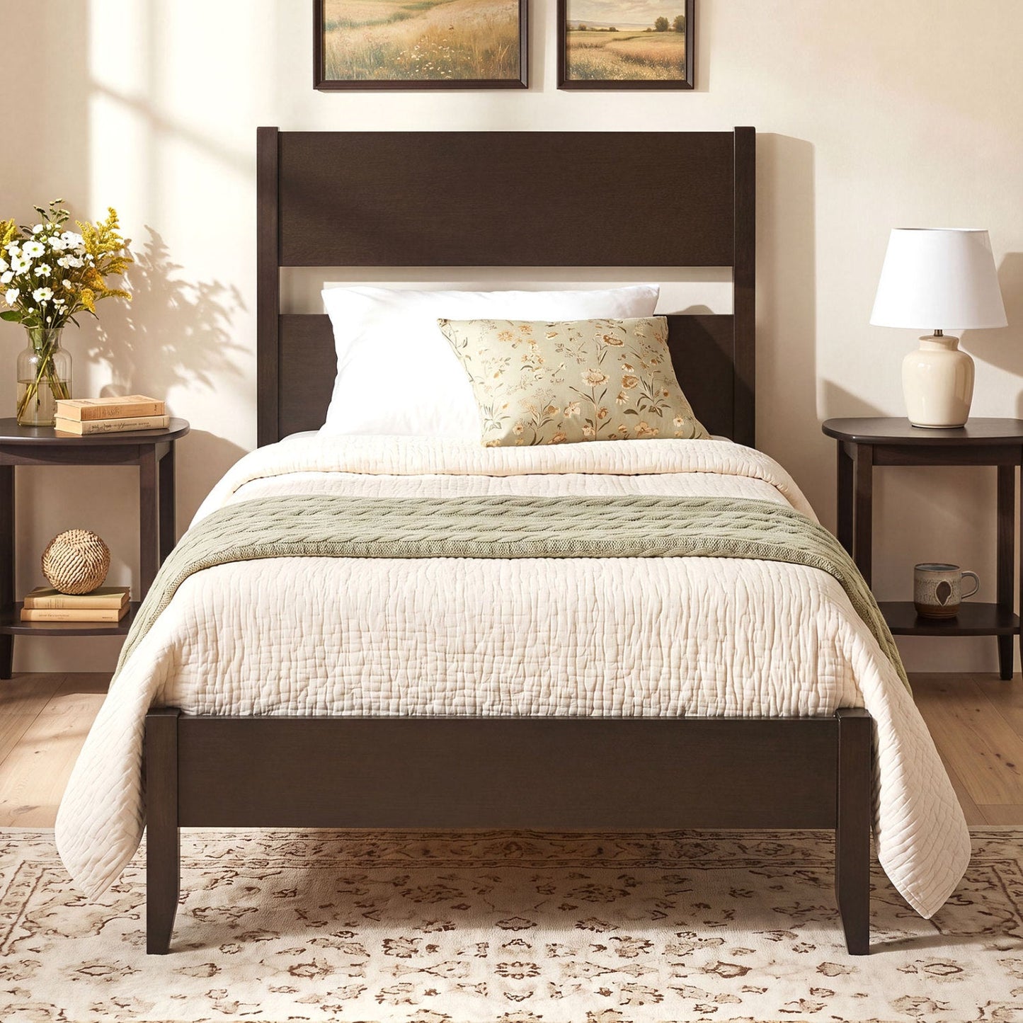 Twin Bed Frame with Headboard by DirectDeals in dark wood finish with solid wood legs on Tampa Home & Garden Store