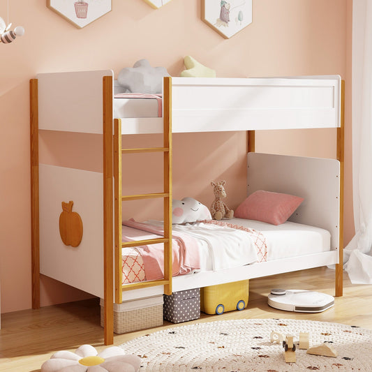 Twin Over Twin Bunk Bed with Integrated Ladder and Safety Guardrails-Twin Size - Tampa Home & Garden Store
