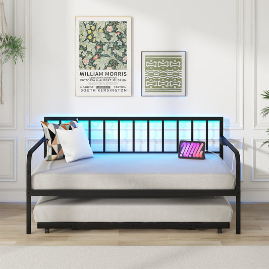Twin Daybed with Charging Station and LED Lights-Black - Tampa Home & Garden Store