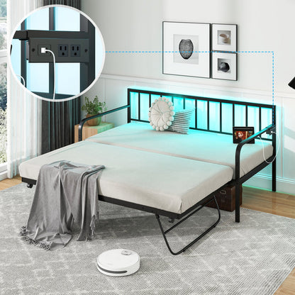 Cama nido doble con estación de carga y luces LED-Negro