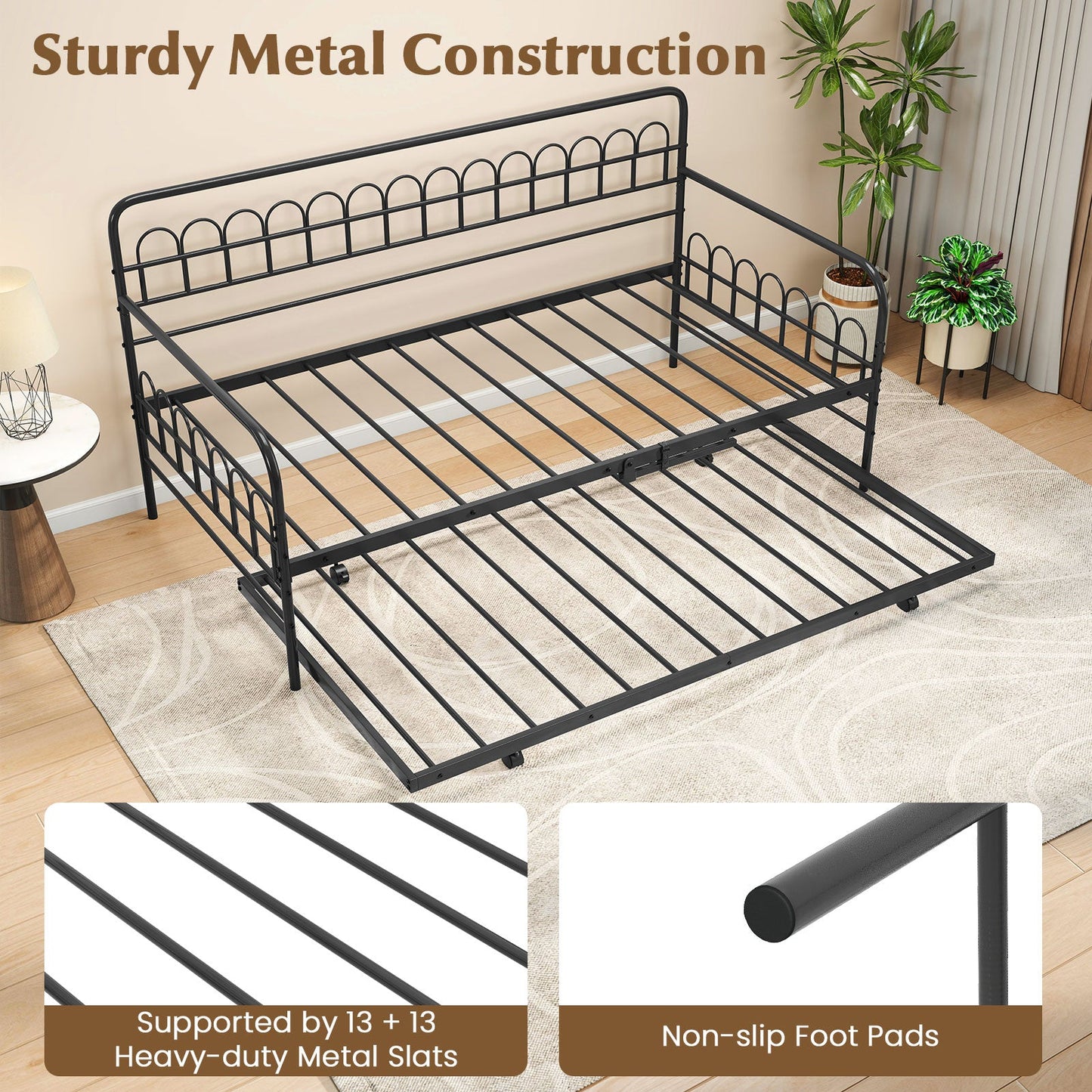 Twin Daybed with Curved Backrest and Armrests