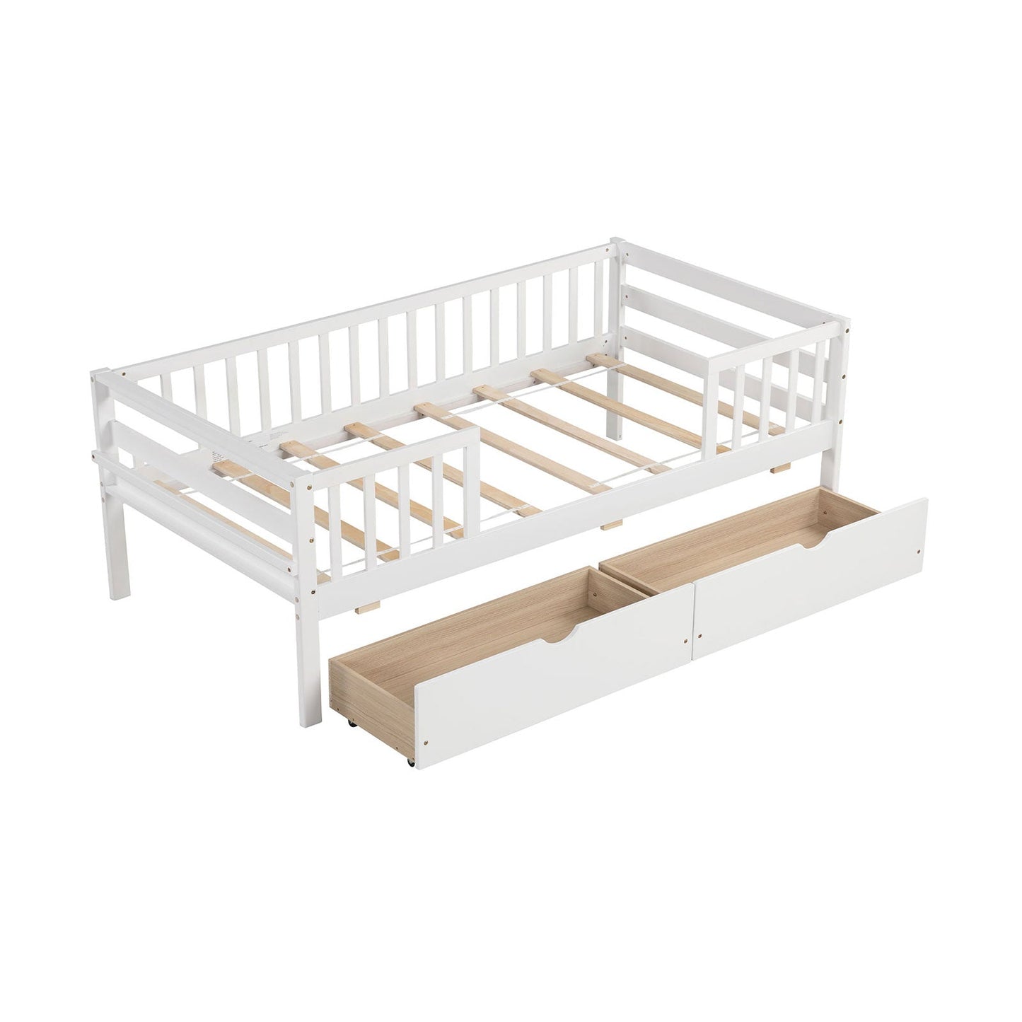 Cama Nido Twin con Valla y 2 Cajones Cama Infantil para Niños y Niñas-Gris