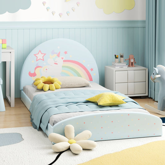 Twin Floor Bed Frame Upholstered Twin Size Kids Floor Bed with 210D Oxford Cloth Floor Mat - Tampa Home & Garden Store