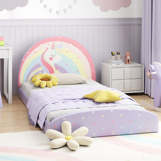 Twin Floor Bed Frame Upholstered Twin Size Kids Floor Bed with 210D Oxford Cloth Floor Mat - Tampa Home & Garden Store
