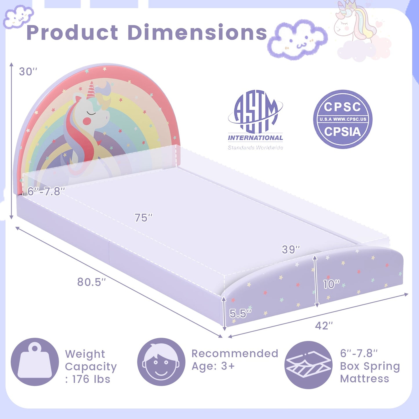 Twin Floor Bed Frame Upholstered Twin Size Kids Floor Bed with 210D Oxford Cloth Floor Mat