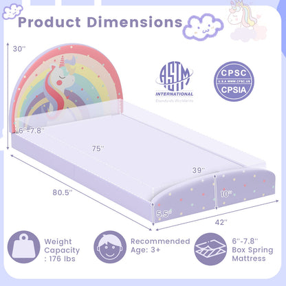 Twin Floor Bed Frame Upholstered Twin Size Kids Floor Bed with 210D Oxford Cloth Floor Mat