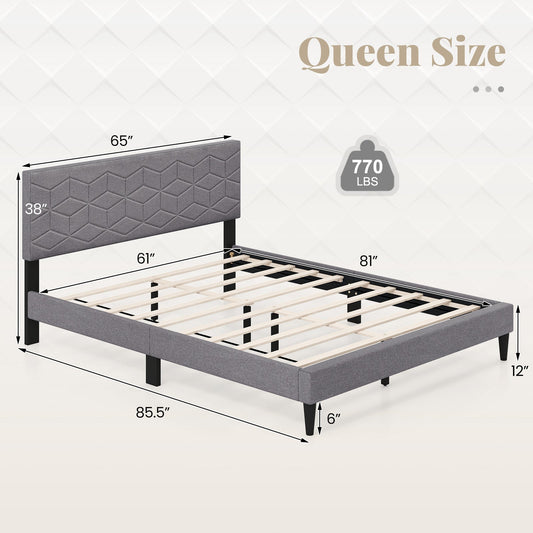 Twin/Full/Queen Size Bed Frame Modern Platform Bed with Linen Fabric Upholstered Headboard - Tampa Home & Garden Store