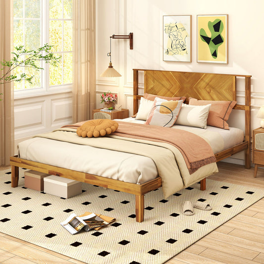 Twin/Full/Queen Size Bed Frame Mid-Century Acacia Wood Platform Bed with Headboard - Tampa Home & Garden Store