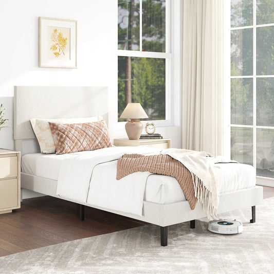 Twin/Full/Queen Size Velvet Bed Frame Upholstered Platform Bed with Chevron Headboard Beige - Tampa Home & Garden Store