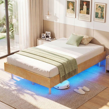 Floating Bed Frame with LED Lights for Bedroom