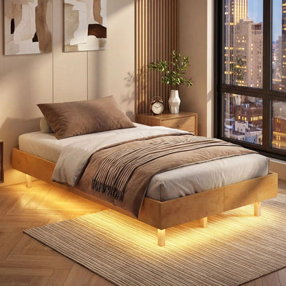Floating Bed Frame with LED Lights for Bedroom