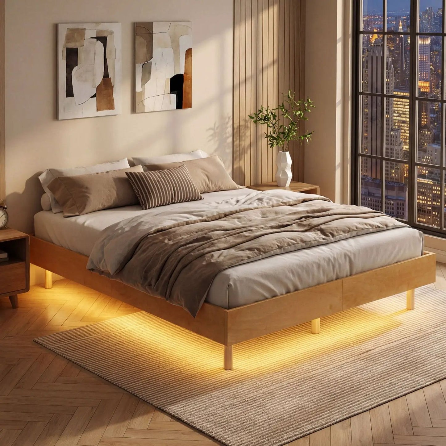 Floating Bed Frame with LED Lights for Bedroom