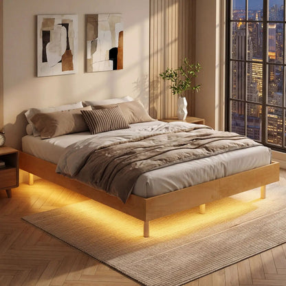 Floating Bed Frame with LED Lights for Bedroom