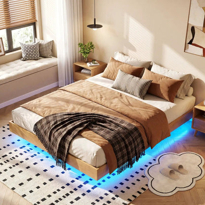 Floating Bed Frame with LED Lights for Bedroom