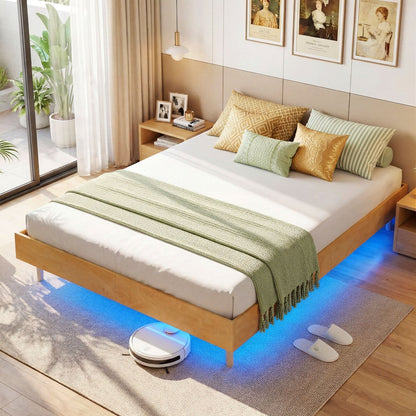 Floating Bed Frame with LED Lights for Bedroom
