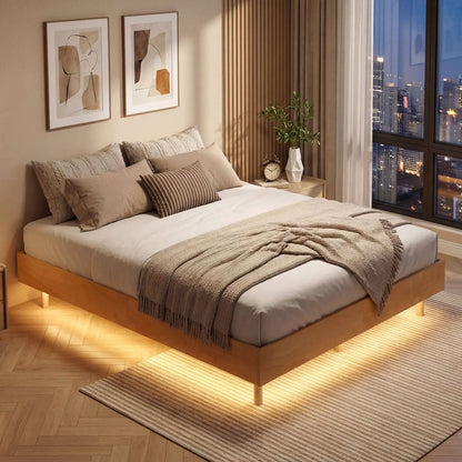 Floating Bed Frame with LED Lights for Bedroom