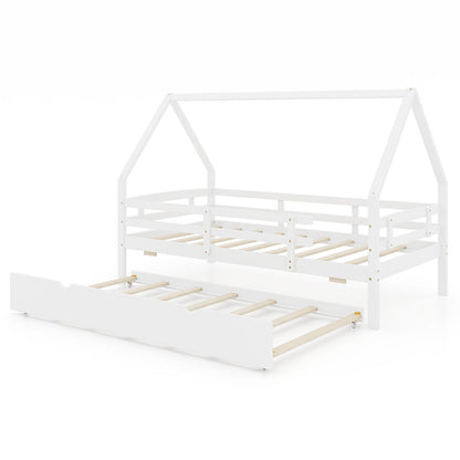 Cama doble Twin House con nido y barandilla-Gris