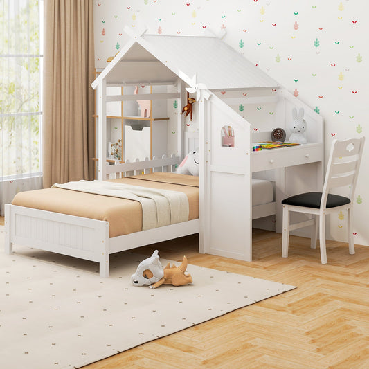 Twin House Bed with with 2 Drawers and Windmill-White - Tampa Home & Garden Store