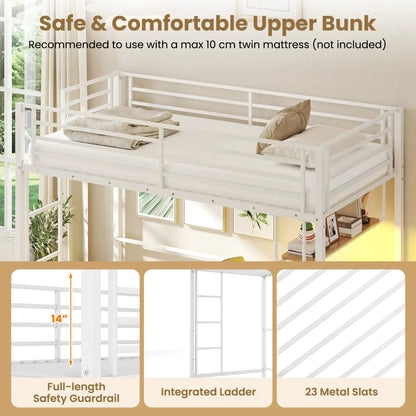 Twin Loft Bed with Desk LED Lights Charging Station Heavy-duty Metal Bed Frame with Guardrail