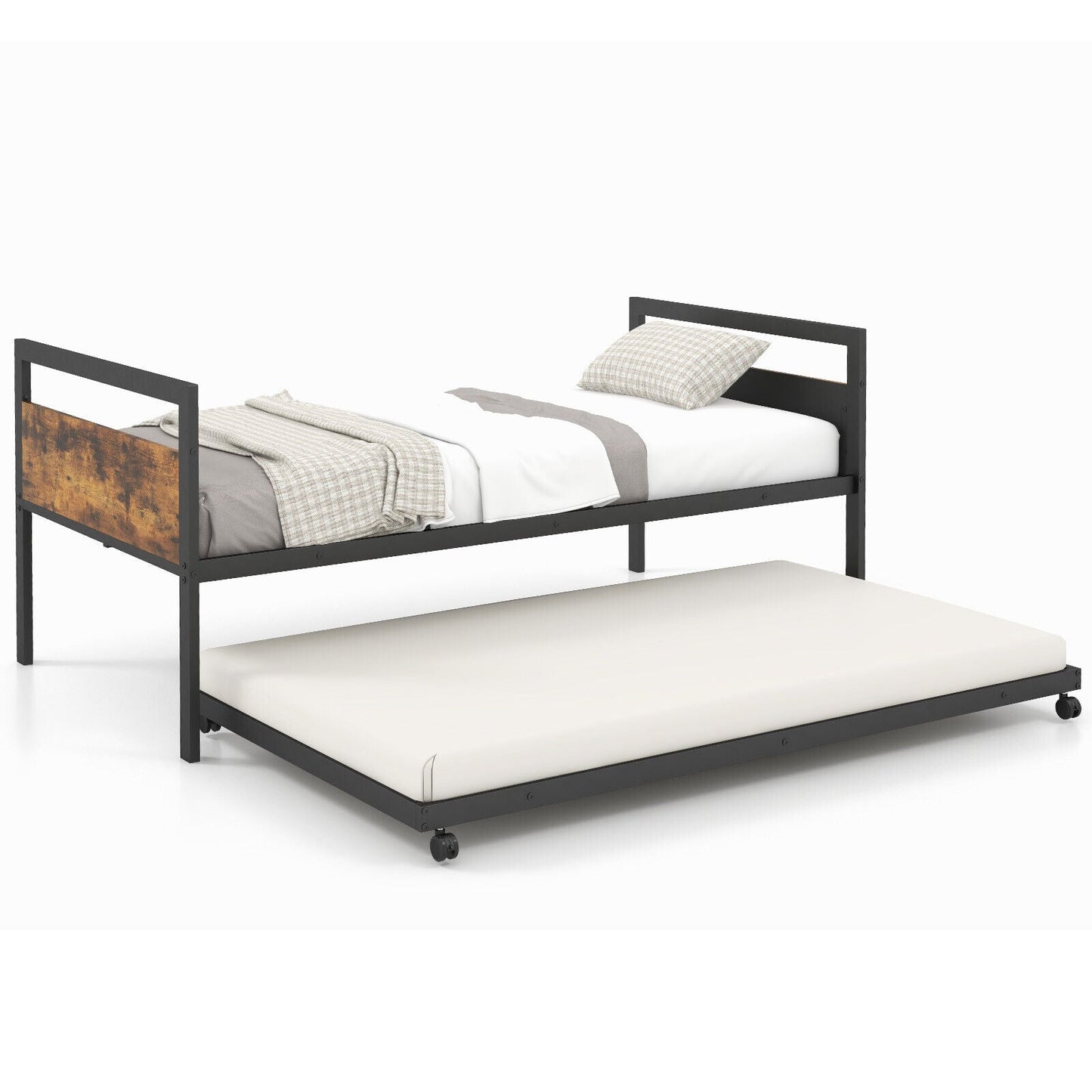 Sofá Cama Doble de Metal con Nido Ruedas con Cierre-Tamaño Doble