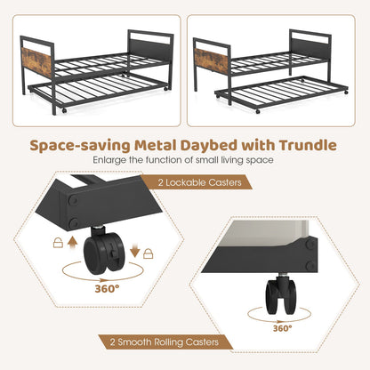Sofá Cama Doble de Metal con Nido Ruedas con Cierre-Tamaño Doble