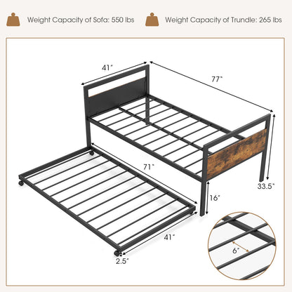 Sofá Cama Doble de Metal con Nido Ruedas con Cierre-Tamaño Doble