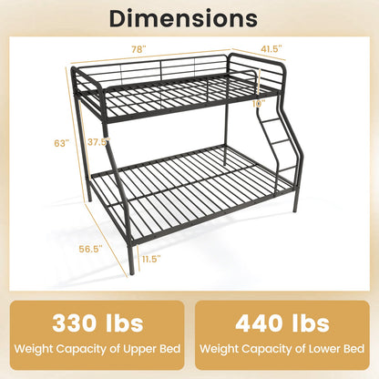 Twin Over Full Bunk Bed with Ladder and Full-length Guardrails