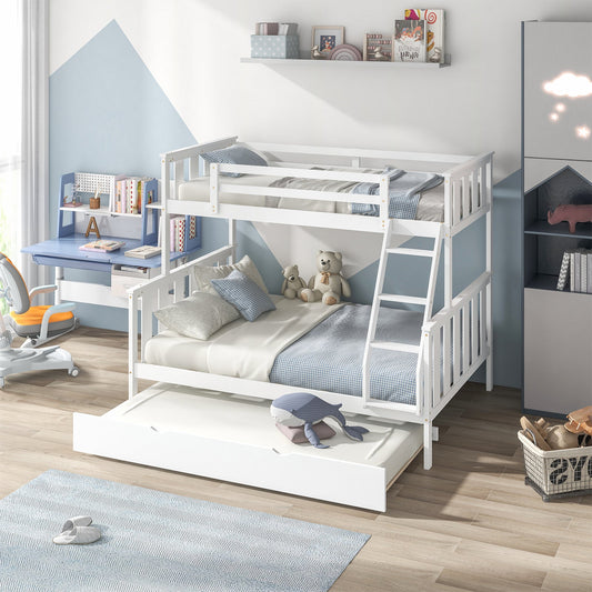 3-in-1 Twin Over Full Bunk Bed with Trundle and Ladder-White - Tampa Home & Garden Store