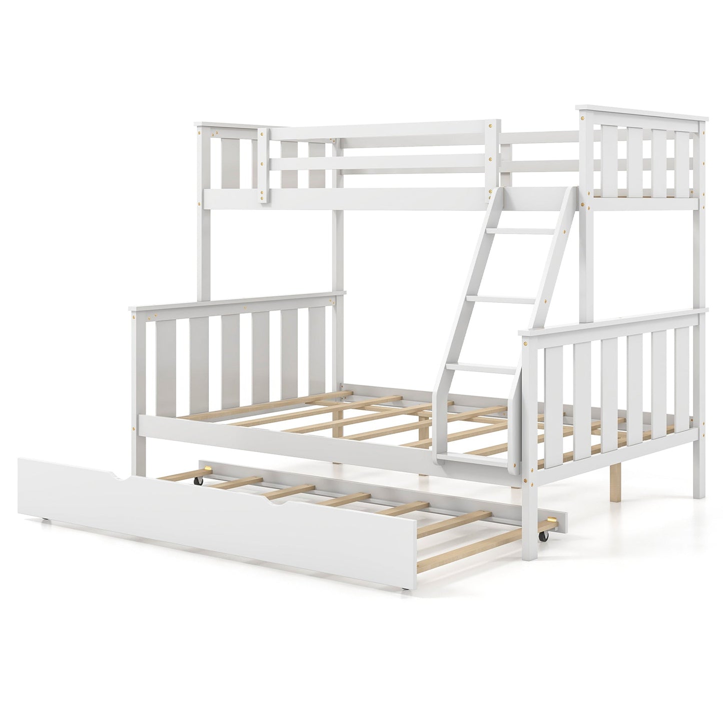 Litera triple 3 en 1 con cama nido y escalera - Blanco
