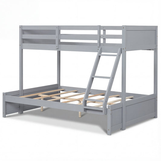 Twin Over Full Bunk Bed with 3-Step Ladder and Full-Length Guardrails - Tampa Home & Garden Store