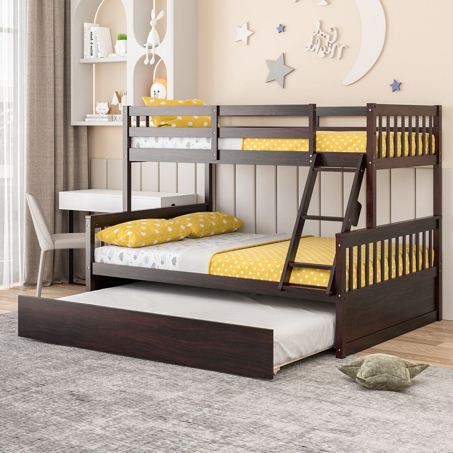 Litera convertible de dos plazas sobre una de matrimonio con cama nido individual - Espresso
