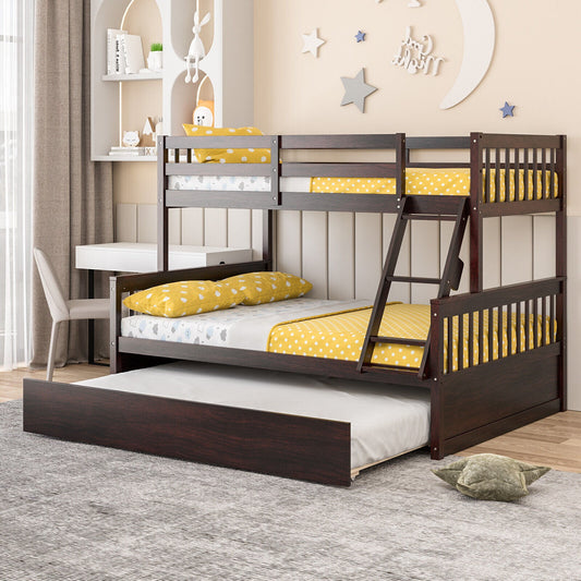 Twin Over Full Convertible Bunk Bed with Twin Trundle-Espresso - Tampa Home & Garden Store