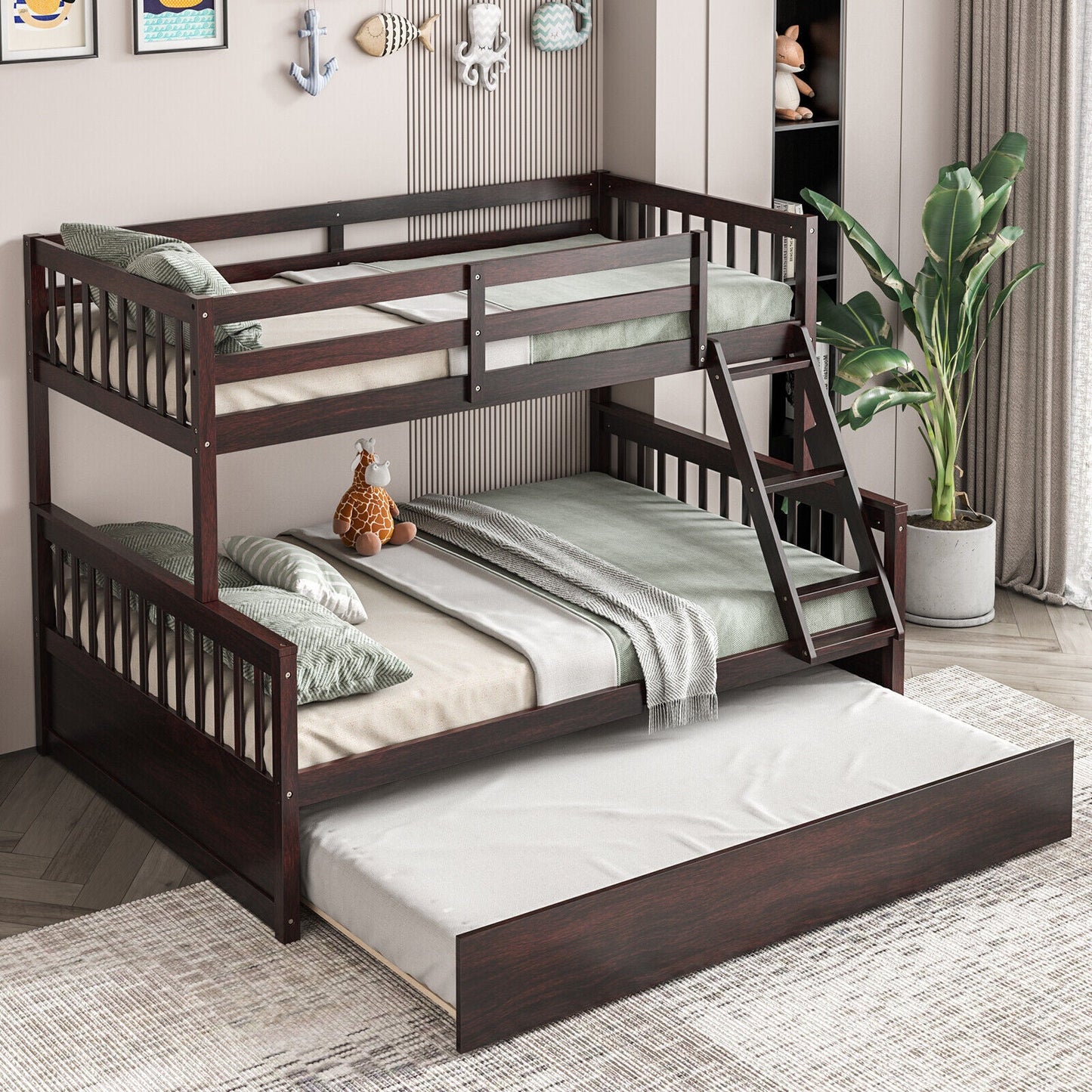 Litera convertible de dos plazas sobre una de matrimonio con cama nido individual - Espresso