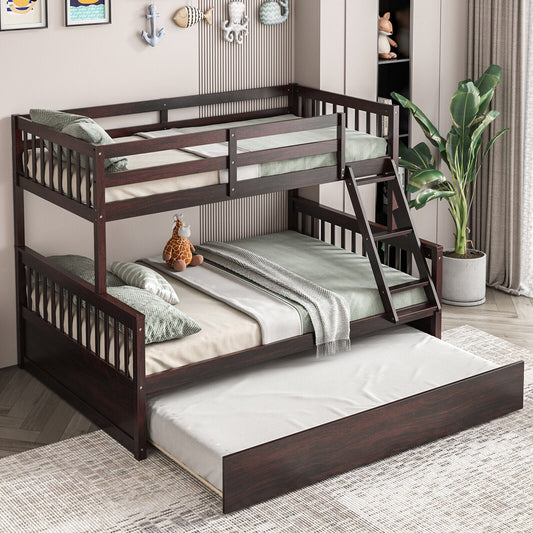 Twin Over Full Convertible Bunk Bed with Twin Trundle-Espresso - Tampa Home & Garden Store