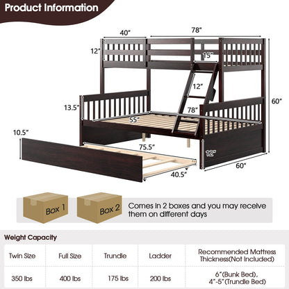 Litera convertible de dos plazas sobre una de matrimonio con cama nido individual - Espresso