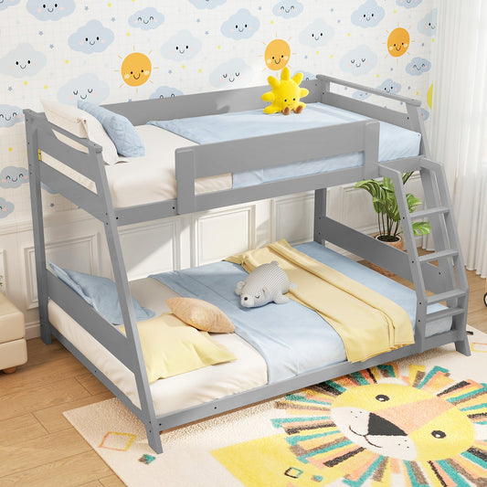 Twin Over Full Low Bunk Bed with Reversible Ladder-Gray - Tampa Home & Garden Store