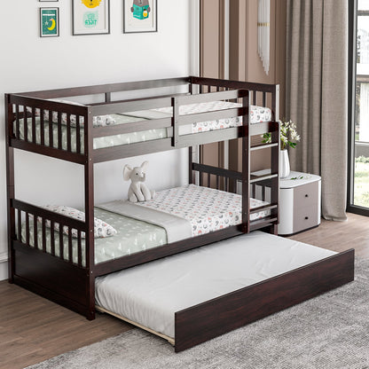 Litera doble sobre doble con cama nido extraíble y escalera - Espresso
