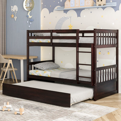 Litera doble sobre doble con cama nido extraíble y escalera - Espresso