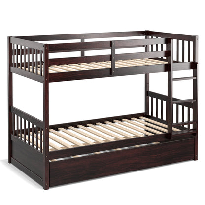 Litera doble sobre doble con cama nido extraíble y escalera - Espresso
