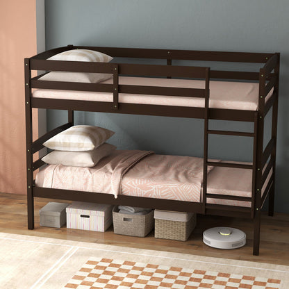 Litera doble de madera maciza con barandillas altas y escalera integrada - Espresso