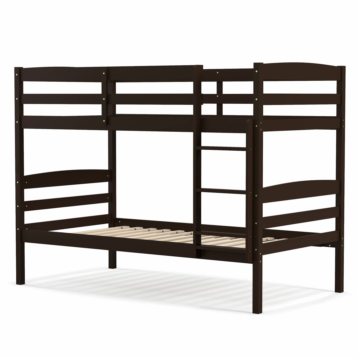 Litera doble de madera maciza con barandillas altas y escalera integrada - Espresso