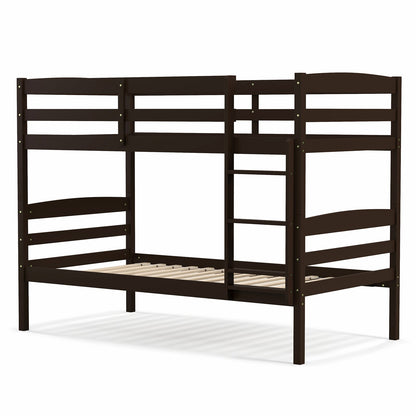 Litera doble de madera maciza con barandillas altas y escalera integrada - Espresso