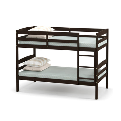Litera doble de madera maciza con barandillas altas y escalera integrada - Espresso
