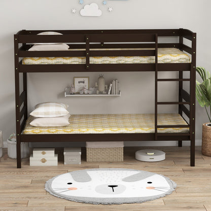 Litera doble de madera maciza con barandillas altas y escalera integrada - Espresso