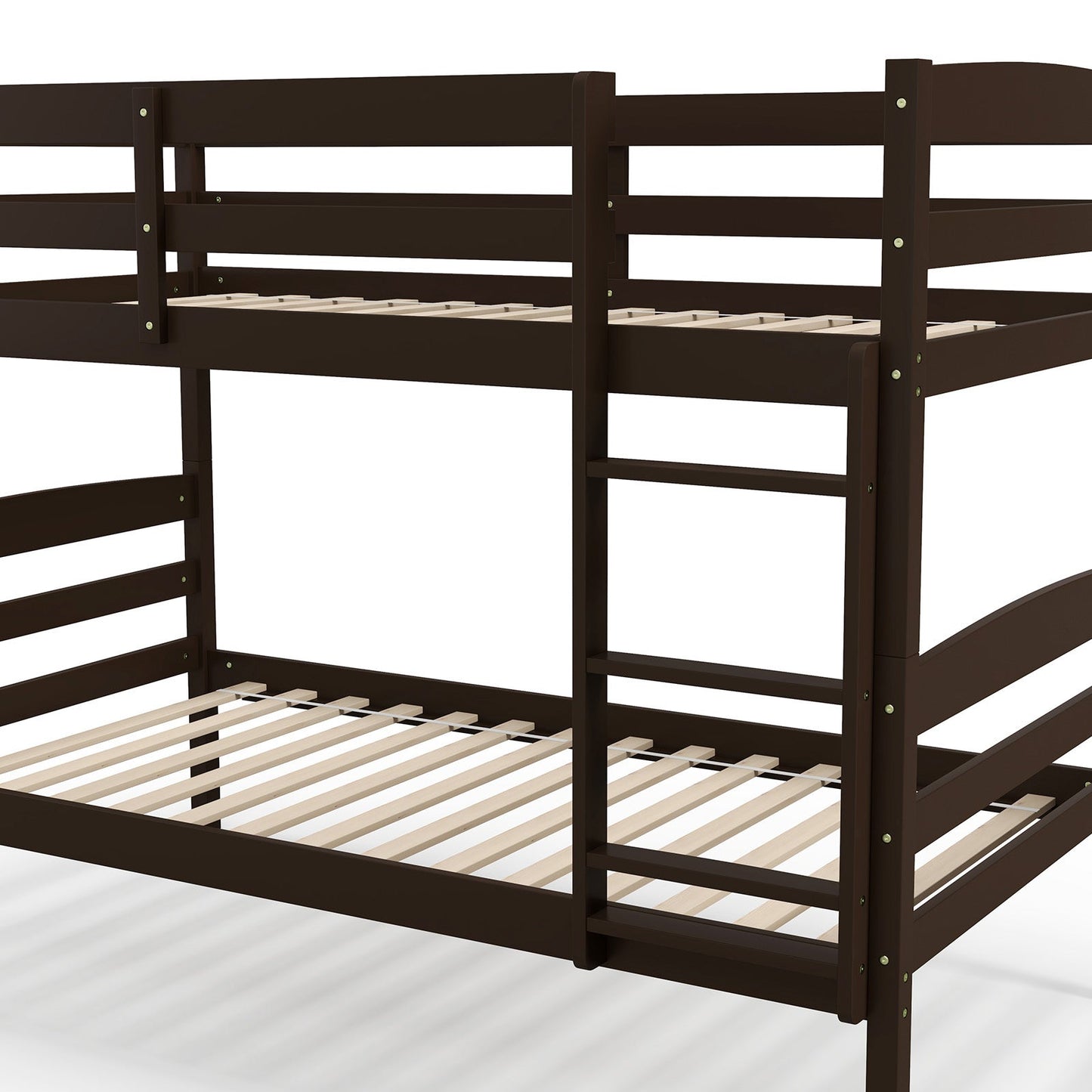 Litera doble de madera maciza con barandillas altas y escalera integrada - Espresso
