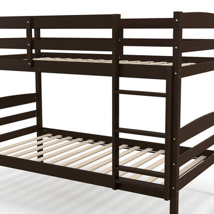 Litera doble de madera maciza con barandillas altas y escalera integrada - Espresso
