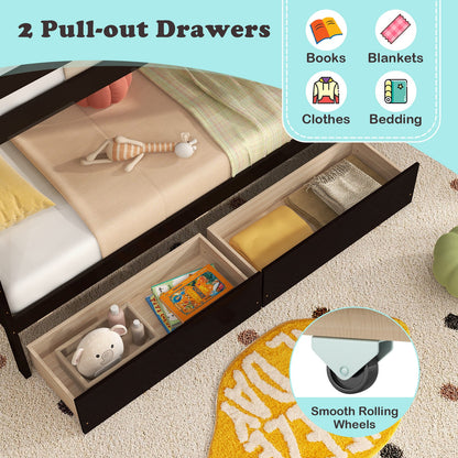 Litera doble sobre doble con escalera de almacenamiento y cajones-Café