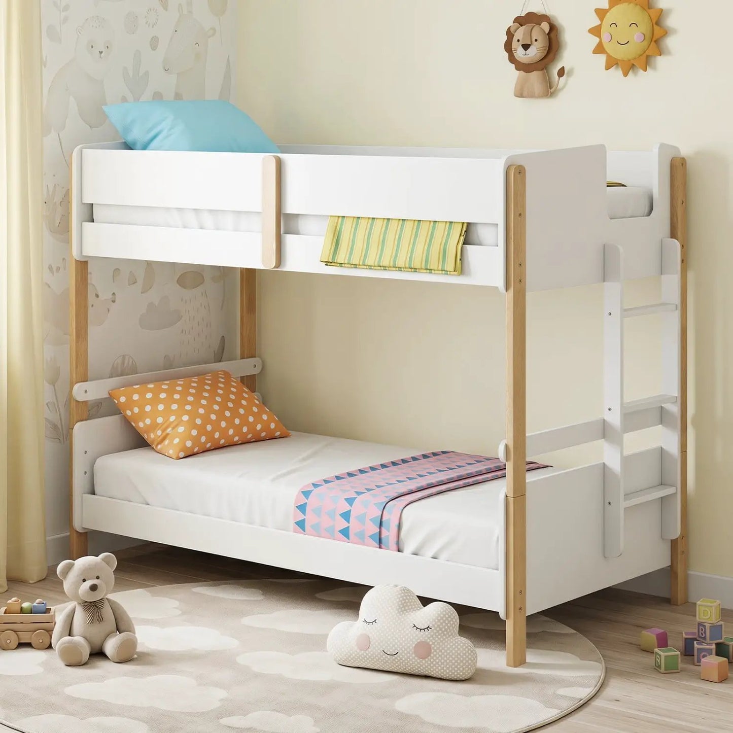 Twin Over Twin Bunk Bed With Convertible Design